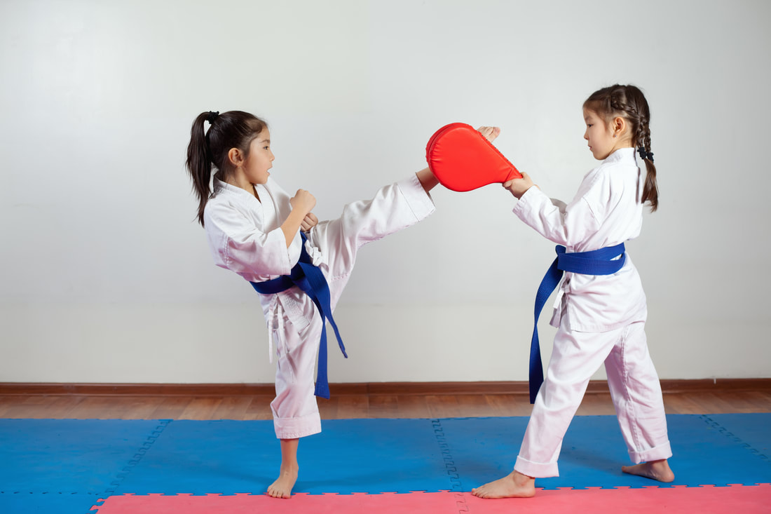 Children practising taekwondo